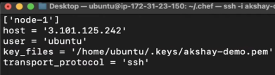 Figure 2 Target Credentials File for Chef Agentless Setup Window titled Desktop and featuring code with the first line saying node-1
