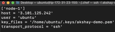 Figure 2 Target Credentials File for Chef Agentless Setup Window titled Desktop and featuring code with the first line saying node-1