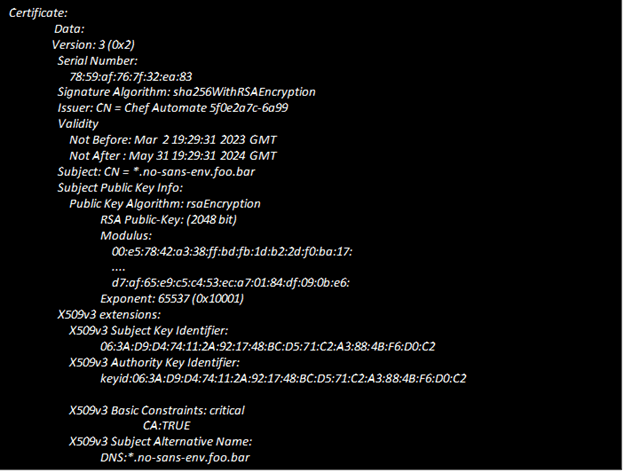 Output of the command 