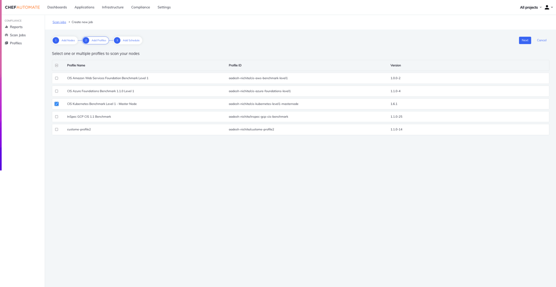 Selecting the CIS Kubernetes Master Node profile